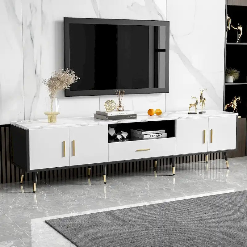 71 Modern TV Stand with 2 Cabinets& Open Compartments, Entertainment Center for TVs up to 80, Television Console