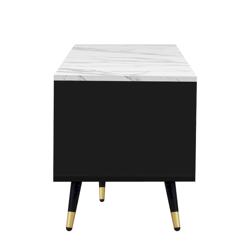 Meuble TV moderne de 180 cm avec 2 armoires et compartiments ouverts, Centre de divertissement pour téléviseurs jusqu'à 80 pouces, Console Telion