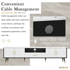 Meuble TV moderne de 180 cm avec 2 armoires et compartiments ouverts, Centre de divertissement pour téléviseurs jusqu'à 80 pouces, Console Telion