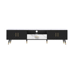 Meuble TV moderne de 180 cm avec 2 armoires et compartiments ouverts, Centre de divertissement pour téléviseurs jusqu'à 80 pouces, Console Telion