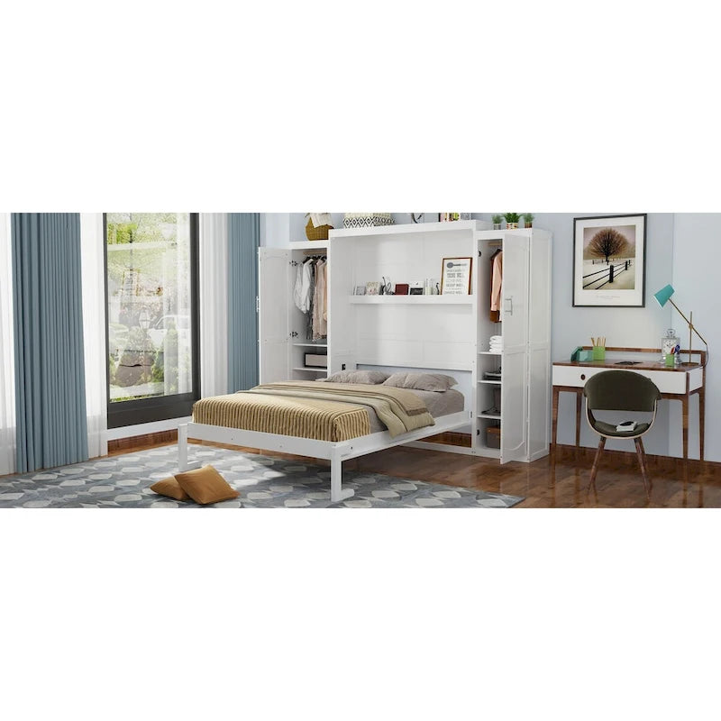 Lit escamotable Queen Size avec deux armoires et une étagère de rangement