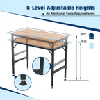 Bureau d'établi industriel à hauteur réglable avec plateau en bois et 4 pieds métalliques pour garage, atelier ou usage domestique