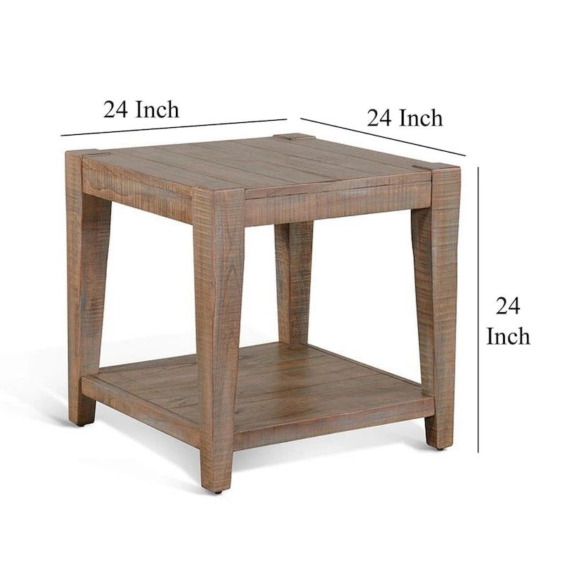 Table d'appoint, une étagère, acajou brun clair, 61 cm de côté