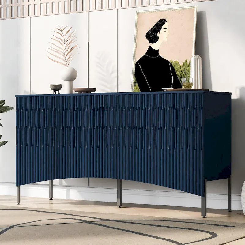 Buffet Cabinet with 4 Curved Bottom Doors, Sideboard Cabinet with Metal Legs, Console Table with Adjustable Shelf