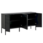 Buffet avec 4 portes inférieures incurvées, Bahut avec pieds en métal, Console avec étagère réglable