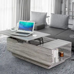 Nouvelle table basse relevable et réglable en Noyer ou Gris, Bureau de Salon Rectangulaire avec Rangement