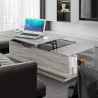 Nouvelle table basse relevable et réglable en Noyer ou Gris, Bureau de Salon Rectangulaire avec Rangement