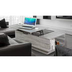 Nouvelle table basse relevable et réglable en Noyer ou Gris, Bureau de Salon Rectangulaire avec Rangement