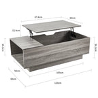 Nouvelle table basse relevable et réglable en Noyer ou Gris, Bureau de Salon Rectangulaire avec Rangement