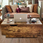 Nouvelle table basse relevable et réglable en Noyer ou Gris, Bureau de Salon Rectangulaire avec Rangement