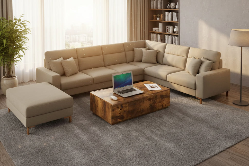 Nouvelle table basse relevable et réglable en Noyer ou Gris, Bureau de Salon Rectangulaire avec Rangement