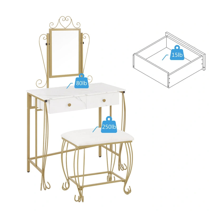 Ensemble table et miroir de maquillage