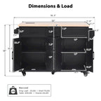 Îlot de cuisine de rangement à roulettes avec abattant et prise de courant, îlot de cuisine de 56,5 po avec 4 portes, 5 tiroirs profonds