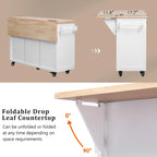 Îlot de cuisine de rangement à roulettes avec abattant et prise de courant, îlot de cuisine de 56,5 po avec 4 portes, 5 tiroirs profonds
