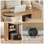 Table d'appoint en C pour canapé, table d'appoint mobile avec rangement