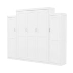 Lit escamotable Queen Size en bois avec deux armoires et étagère de rangement, Cadre de lit plateforme pliable multifonctionnel
