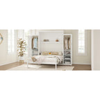 Lit escamotable Queen Size en bois avec deux armoires et étagère de rangement, Cadre de lit plateforme pliable multifonctionnel