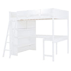 Lit mezzanine en bois massif avec bureau et étagère pour enfants