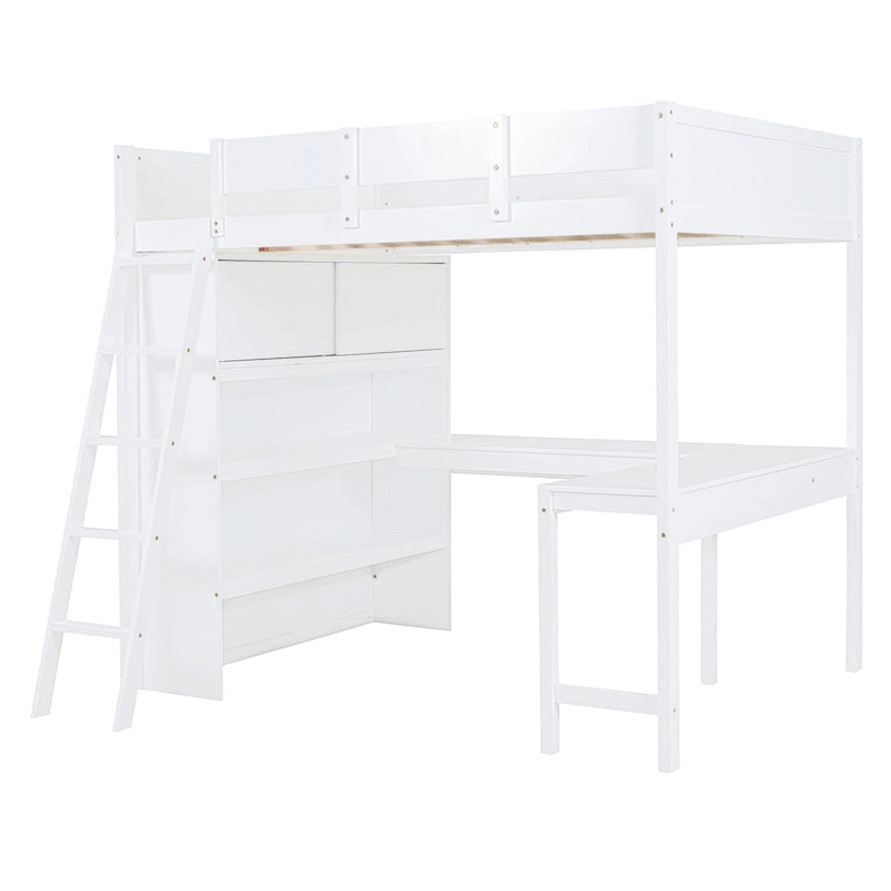 Lit mezzanine en bois massif avec bureau et étagère pour enfants