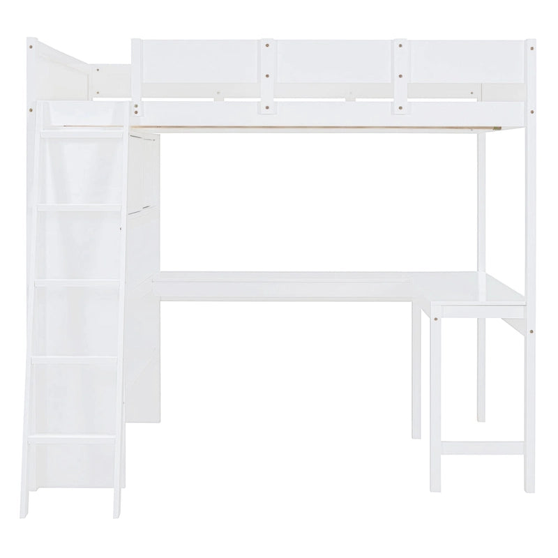 Lit mezzanine en bois massif avec bureau et étagère pour enfants