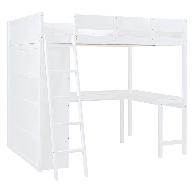 Lit mezzanine en bois massif avec bureau et étagère pour enfants