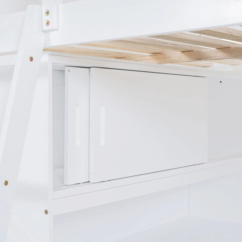 Lit mezzanine en bois massif avec bureau et étagère pour enfants