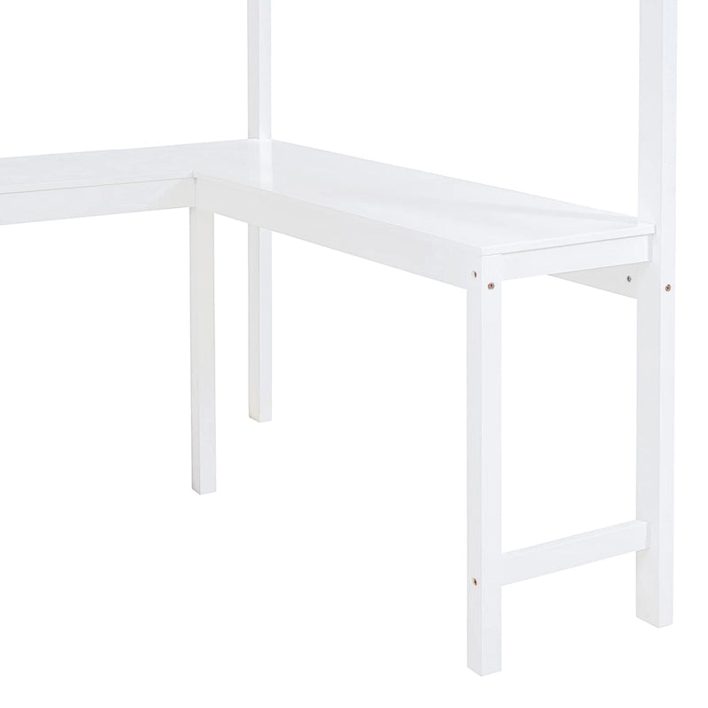 Lit mezzanine en bois massif avec bureau et étagère pour enfants