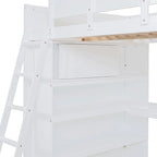 Lit mezzanine en bois massif avec bureau et étagère pour enfants