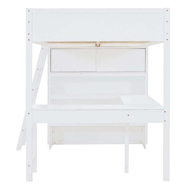 Lit mezzanine en bois massif avec bureau et étagère pour enfants