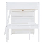 Lit mezzanine en bois massif avec bureau et étagère pour enfants
