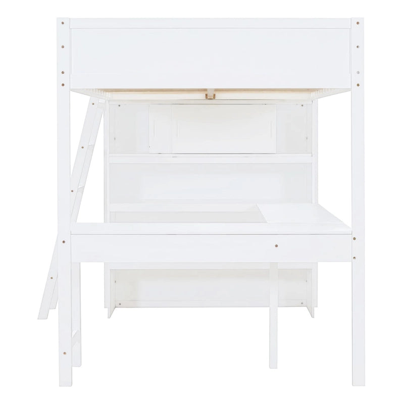 Lit mezzanine en bois massif avec bureau et étagère pour enfants