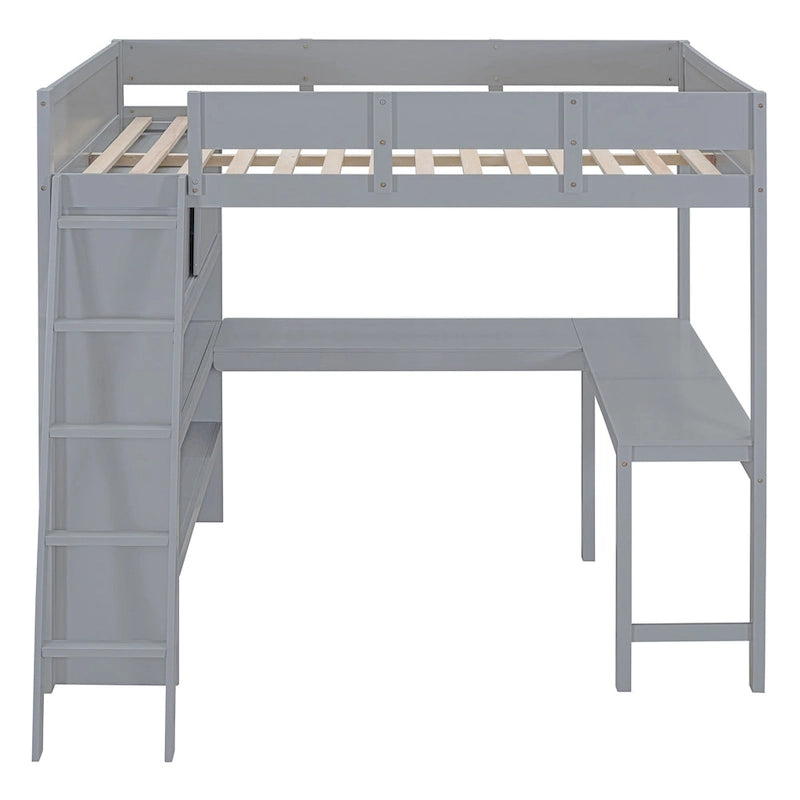 Lit mezzanine en bois massif avec bureau et étagère pour enfants