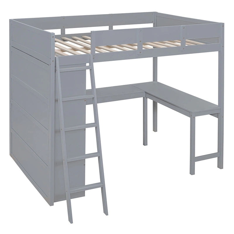 Lit mezzanine en bois massif avec bureau et étagère pour enfants
