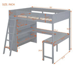 Lit mezzanine en bois massif avec bureau et étagère pour enfants