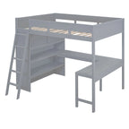 Lit mezzanine en bois massif avec bureau et étagère pour enfants