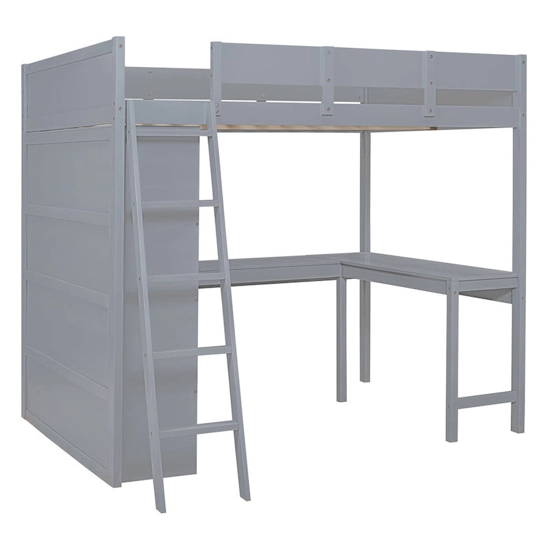 Lit mezzanine en bois massif avec bureau et étagère pour enfants