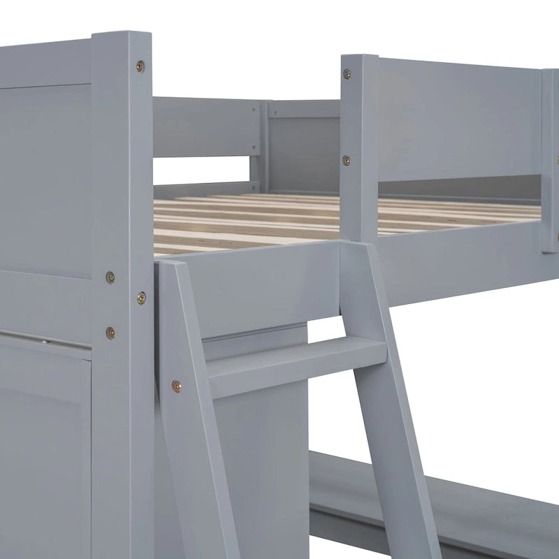 Lit mezzanine en bois massif avec bureau et étagère pour enfants
