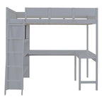 Lit mezzanine en bois massif avec bureau et étagère pour enfants