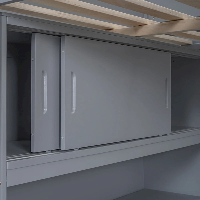 Lit mezzanine en bois massif avec bureau et étagère pour enfants