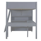 Lit mezzanine en bois massif avec bureau et étagère pour enfants