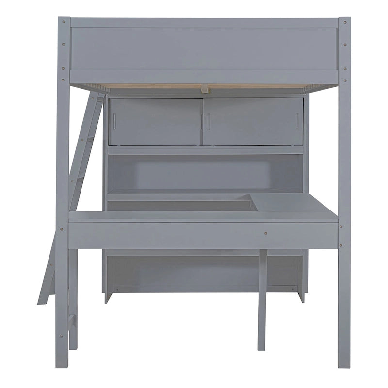 Lit mezzanine en bois massif avec bureau et étagère pour enfants