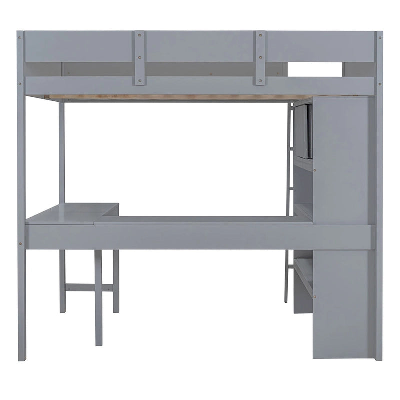 Lit mezzanine en bois massif avec bureau et étagère pour enfants