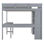 Lit mezzanine en bois massif avec bureau et étagère pour enfants