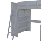 Lit mezzanine en bois massif avec bureau et étagère pour enfants