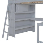 Lit mezzanine en bois massif avec bureau et étagère pour enfants