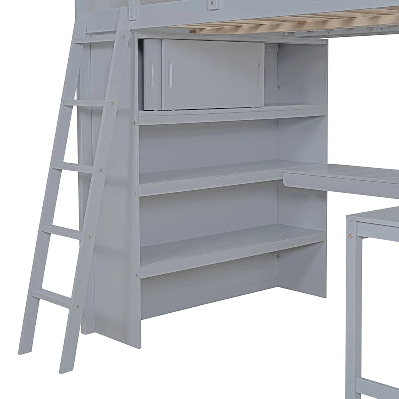Lit mezzanine en bois massif avec bureau et étagère pour enfants