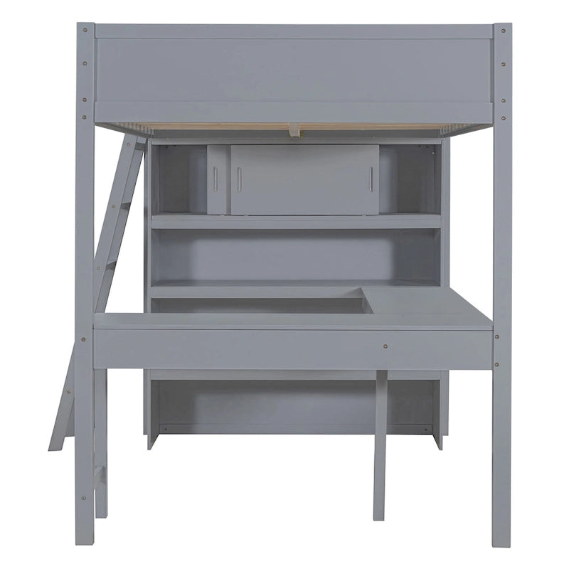Lit mezzanine en bois massif avec bureau et étagère pour enfants