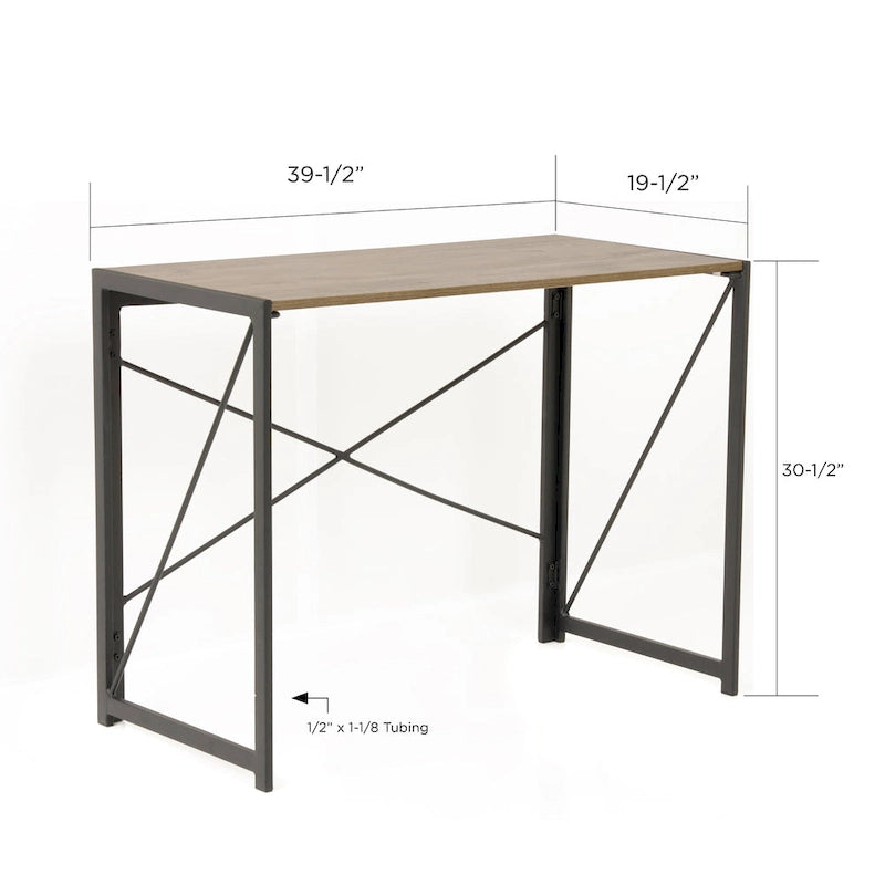 Bureau d'écriture sans outil avec pieds en métal et plateau en stratifié chêne cousu pour la maison et le bureau