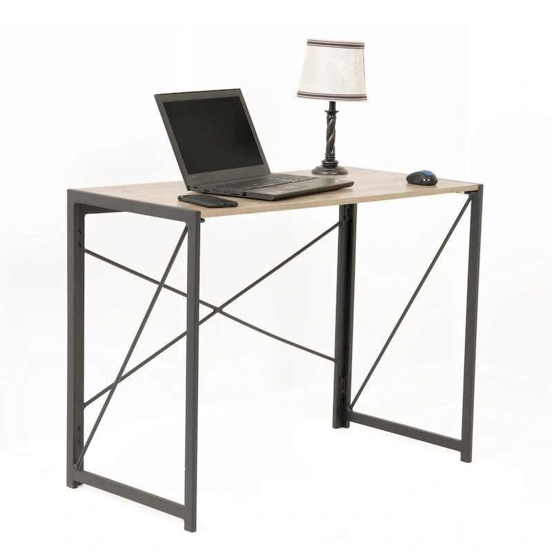Bureau d'écriture sans outil avec pieds en métal et plateau en stratifié chêne cousu pour la maison et le bureau
