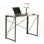 Bureau d'écriture sans outil avec pieds en métal et plateau en stratifié chêne cousu pour la maison et le bureau